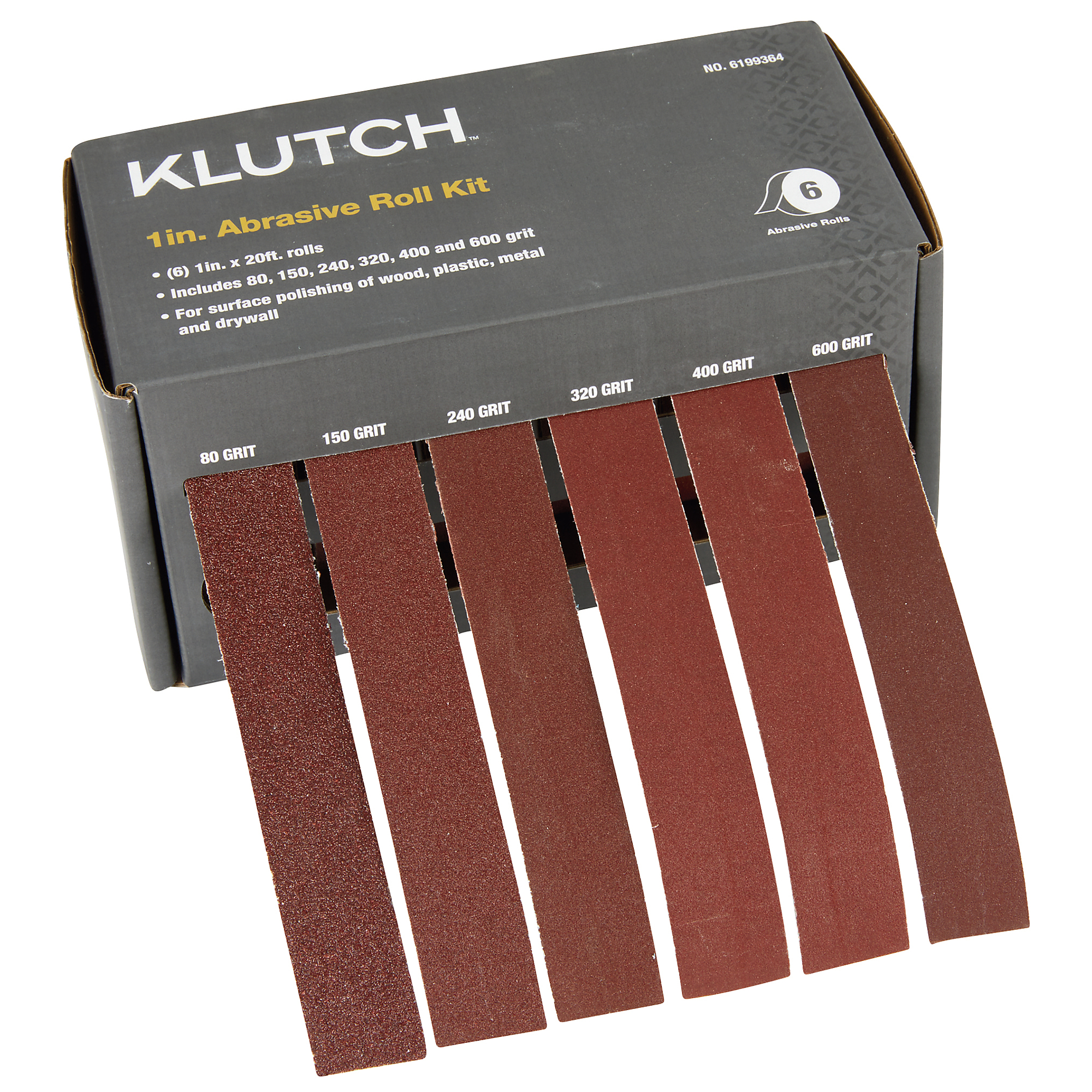 Klutch Multi-Abrasive Sanding Rolls, 6-Pk., 1in. x 19.7ft., Multi-Grit Aluminum Oxide Sandpaper